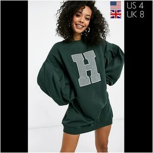 NWOT ASOS Tall Oversized Balloon Sleeve Applique Mini Dress in Green-Size Small